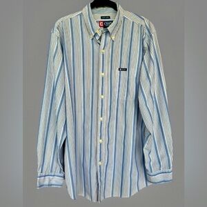 Chaps Easy Care Long Sleeve ButtonDown Cotton/Poly Shirt Blue/White Stripe Large